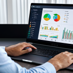 A professional man in a modest business suit, sitting comfortably at a sleek, modern desk, looking at an open laptop. The screen displays an intuitive, AI-powered financial dashboard with abstract, personalized graphs and subtle data visualizations. The background is a clean, contemporary home office with soft, diffused lighting. The overall scene conveys a sense of ease and control over personal finances. fully clothed, modest clothing, appropriate attire, professional dress, safe for work, appropriate content, perfect anatomy, correct proportions, natural pose, well-formed hands, proper finger count, natural body proportions, professional, family-friendly.