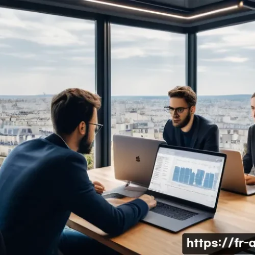 Home 33 AI 분야의 최신 채용 동향 - A modern French office scene showing a diverse group of professionals collaborating on AI projects. ...