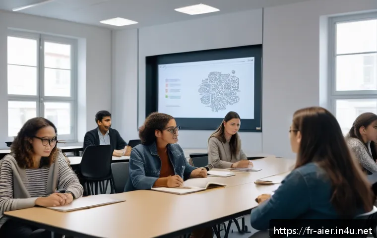 AI 전문가를 위한 재교육 프로그램 - A modern French classroom setting inside a prestigious university like École Polytechnique, showing ...