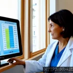 AI와 헬스케어 융합 사례 - Photorealistic French hospital telemedicine suite in Lyon, an elderly French woman in a modest cardi...