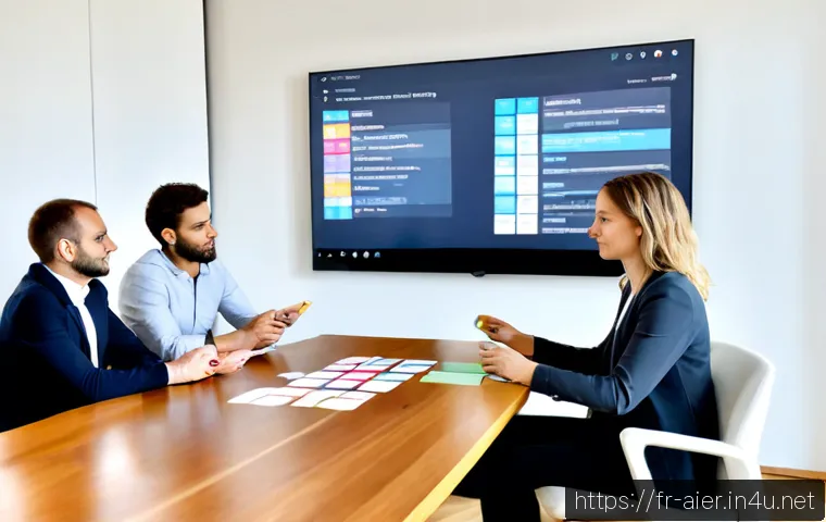 AI 프로젝트 팀 구성 전략 - Photorealistic AI project team strategy meeting in a bright contemporary Paris office, diverse Frenc...